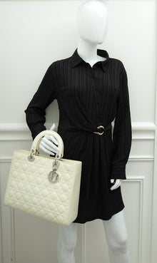 Christian Dior White Lady Dior Large Bag
