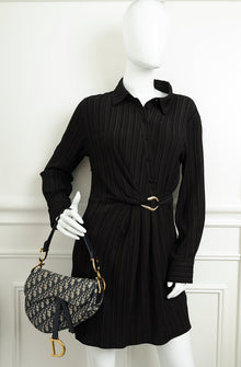 Christian Dior Navy Blue Oblique Saddle Medium Bag