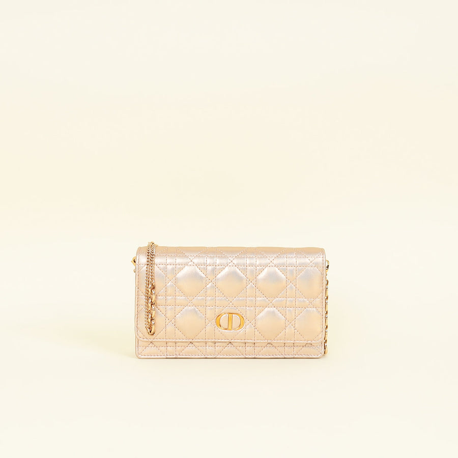 Christian Dior Iridescent Metallic Pink Caro Pouch with Chain