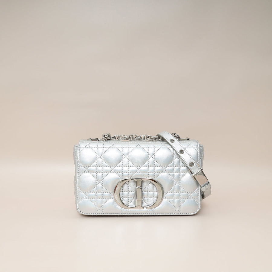 Christian Dior Metallic Silver Small Dior Caro Bag