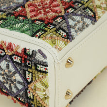 Christian Dior Off White Beaded Cannage Chain Mini Lady Dior Bag