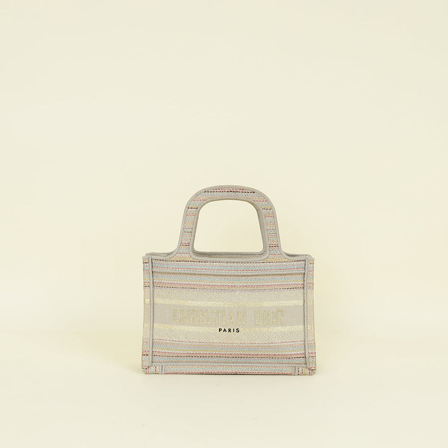 Christian Dior Greige Multicolor Mini Book Tote Bag