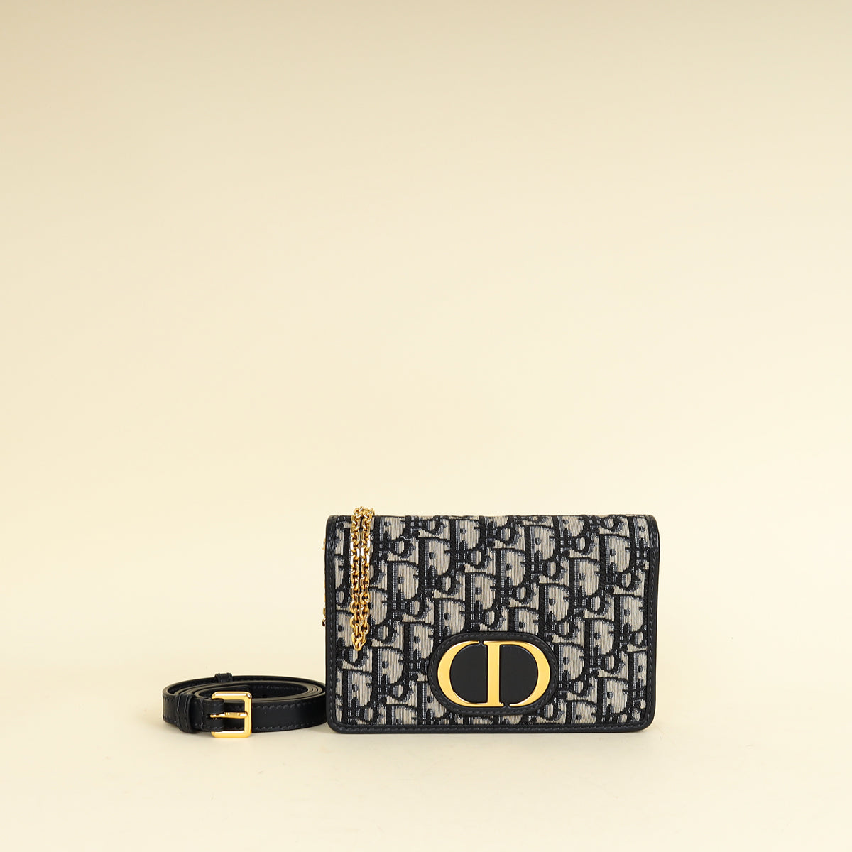 Christian Dior Navy Blue 30 Montaigne Oblique 2 Way Chain Pouch