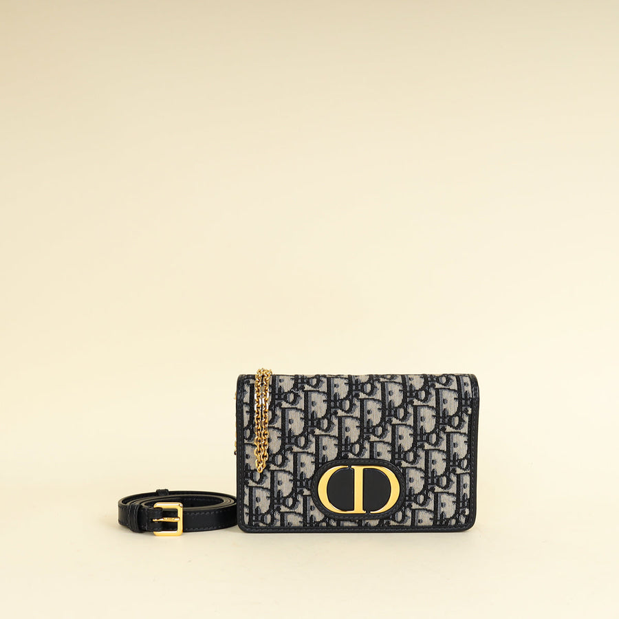 Christian Dior Navy Blue 30 Montaigne Oblique 2 Way Chain Pouch