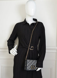 Christian Dior Navy Blue 30 Montaigne Oblique 2 Way Chain Pouch