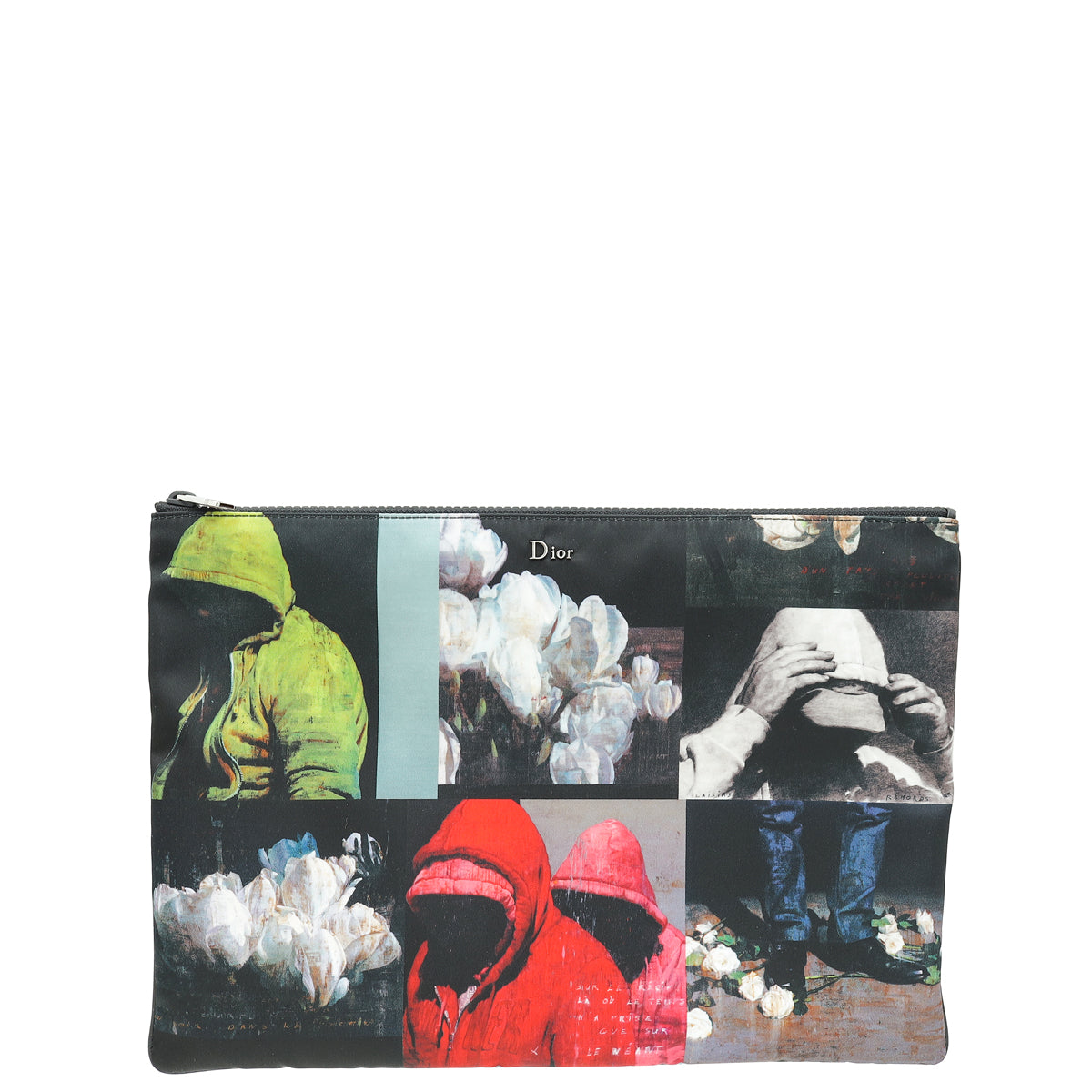 Christian Dior Black Multicolor Large Zip Pouch