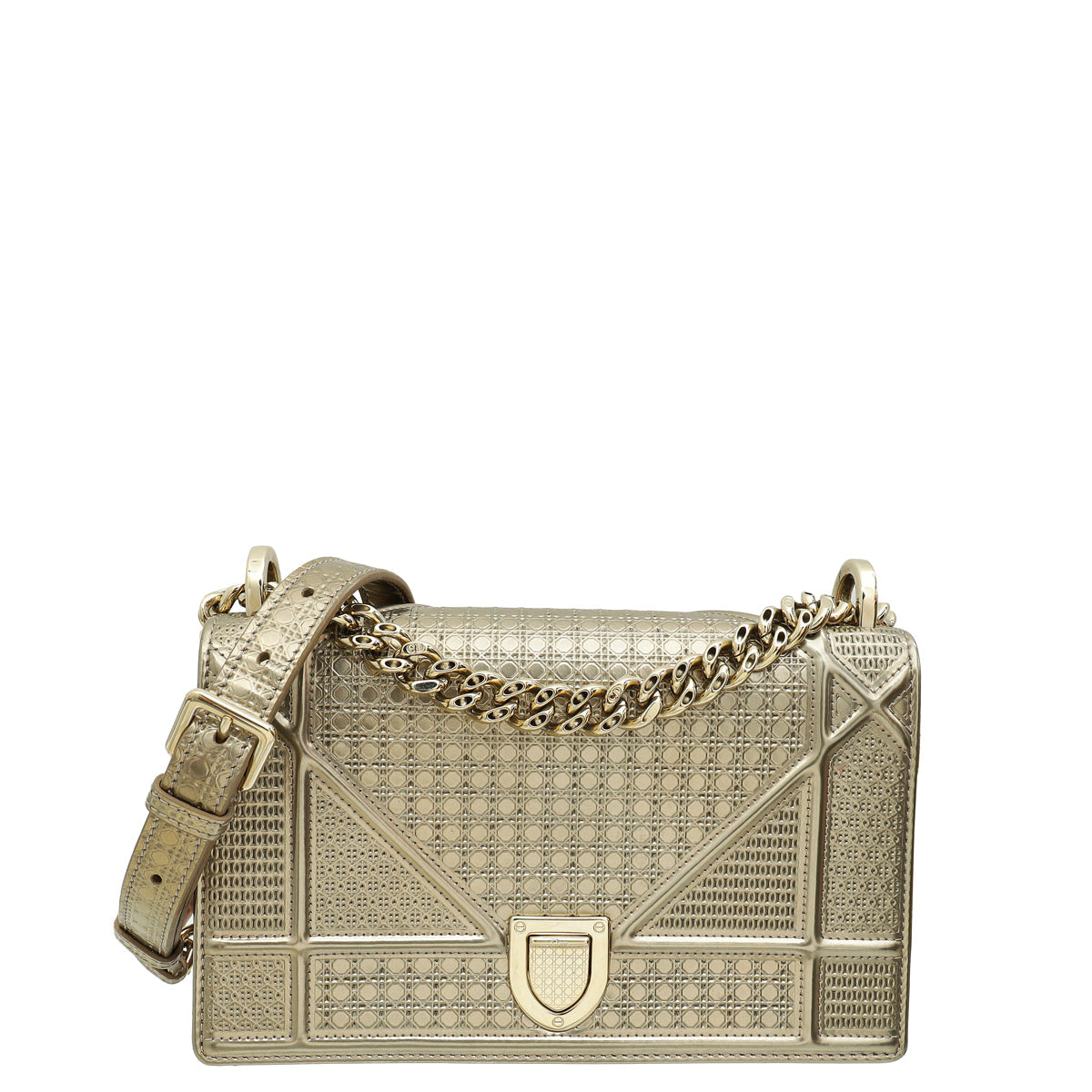 Christian Dior Metallic Champaign Micro Cannage Diorama Small Shoulder Bag