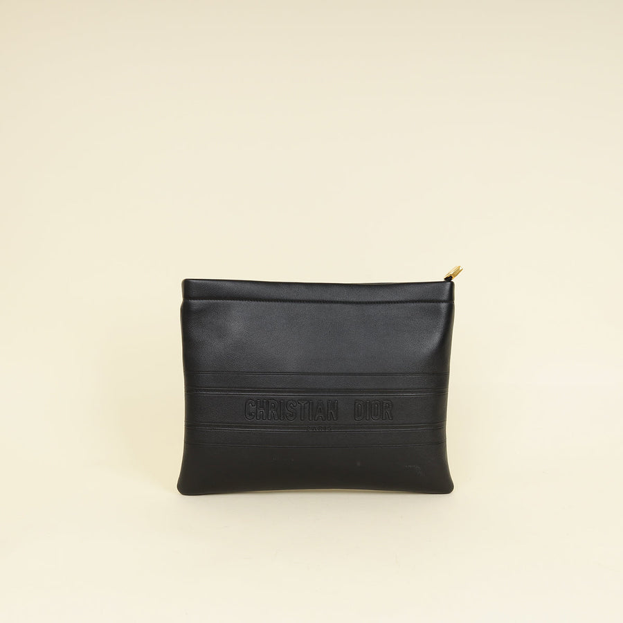 Christian Dior Black "DiorDouble" Zip Medium Pouch