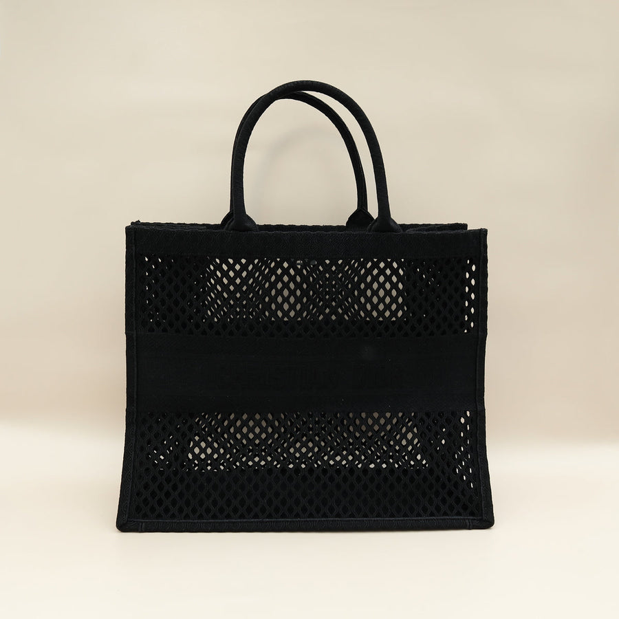 Christian Dior Black Mesh Embroidered Large Book Tote Large Bag