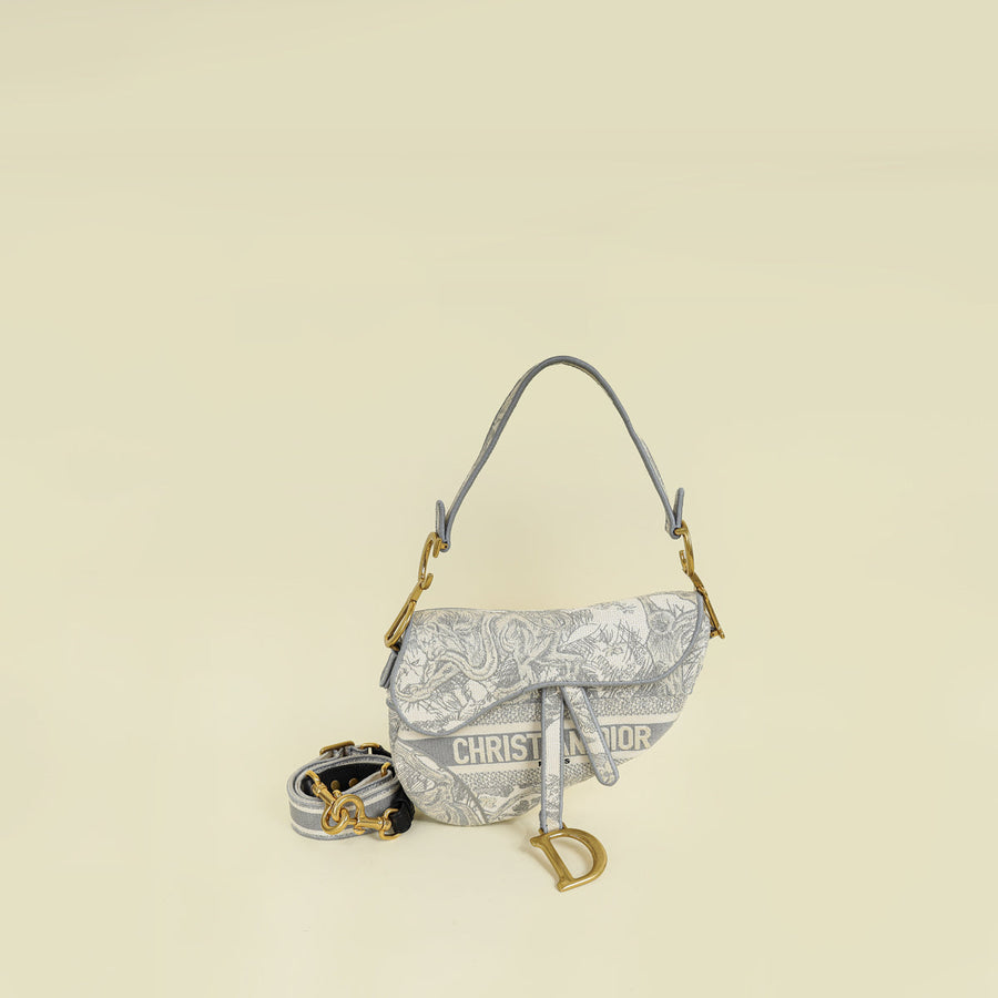 Christian Dior Bicolor Toile De Jouy Saddle Medium Bag W/ MKF Initial