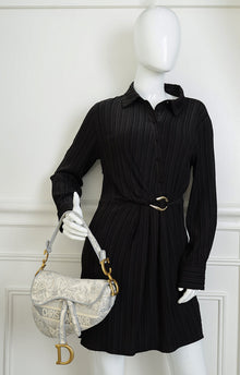 Christian Dior Bicolor Toile De Jouy Saddle Medium Bag W/ MKF Initial