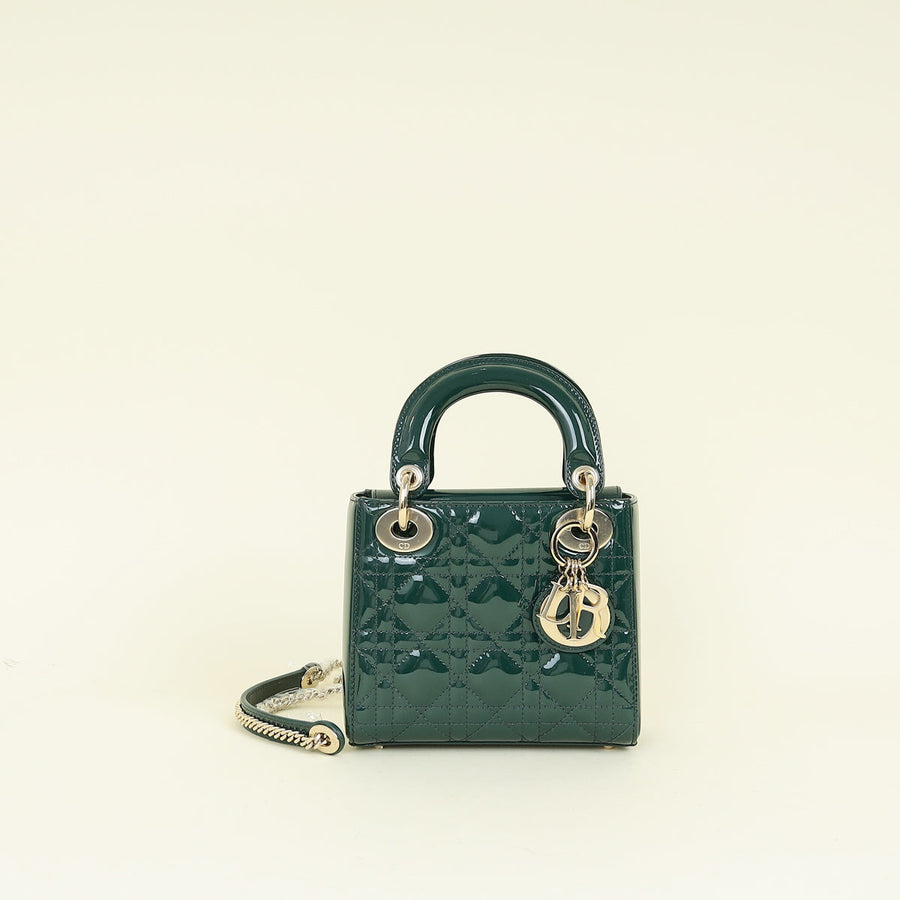 Christian Dior Emerald Green Lady Dior Mini Chain Bag