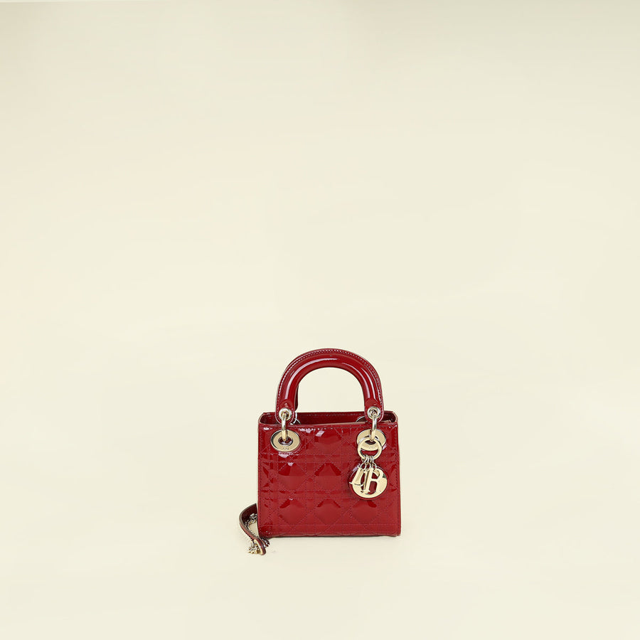 Christian Dior Cherry Red Chain Mini Lady Dior Bag