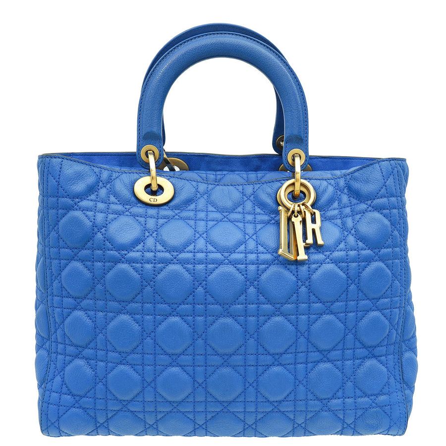 Christian Dior Royal Blue Cannage Supple Lady Dior Large Bag