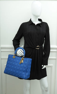 Christian Dior Royal Blue Cannage Supple Lady Dior Large Bag