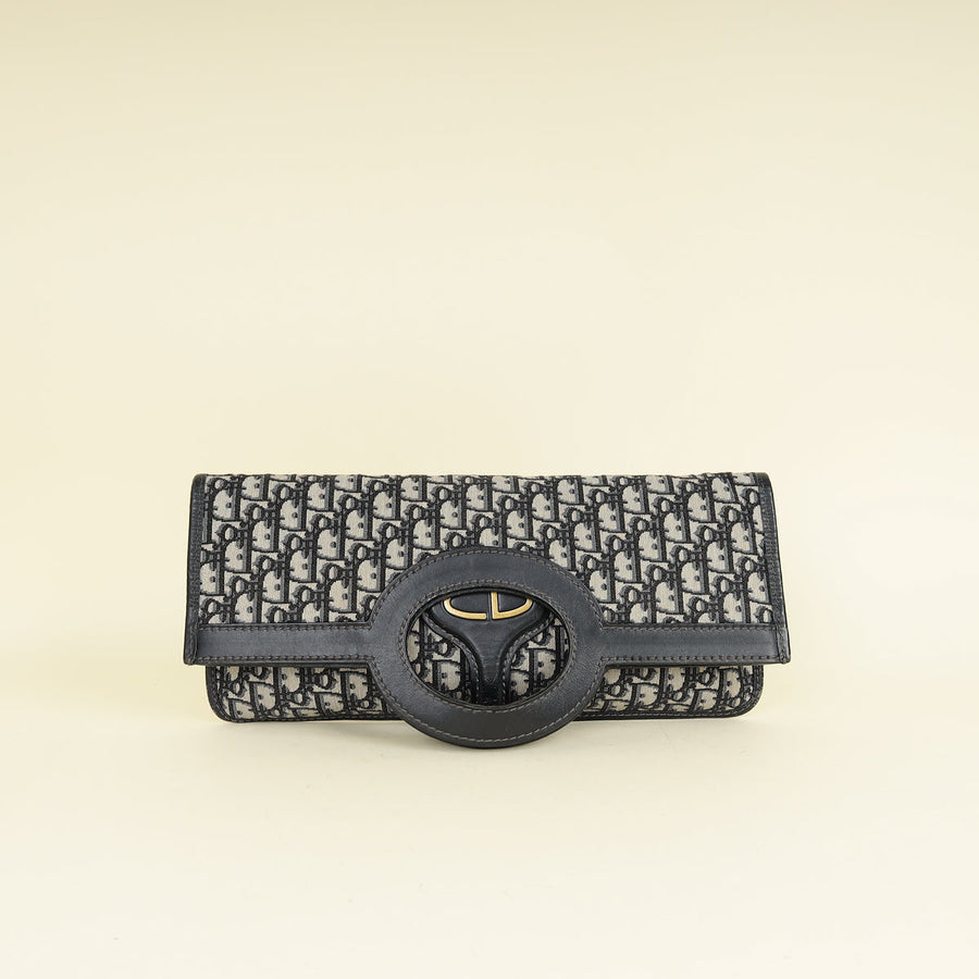 Christian Dior Navy Blue Oblique Fold Over Clutch