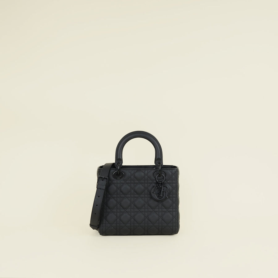 Christian Dior Black Ultramatte Cannage Lady Dior Medium Bag