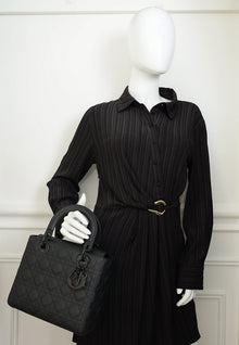 Christian Dior Black Ultramatte Cannage Lady Dior Medium Bag