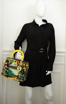 Christian Dior Yellow Multicolor L.E Shara Hughes Lady Dior Medium Bag