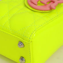 Christian Dior Neon Green Lady Dior Micro with Embroidered Patch Bag