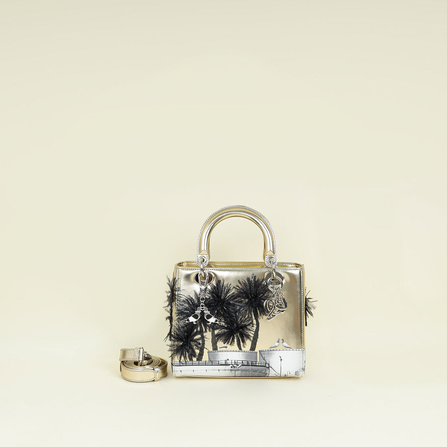 Christian Dior Champagne x Manal Aldowayan Lady Dior Medium Bag W/ Pouch