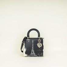 Christian Dior Bicolor Lady Dior Paris Print and Rhinestone Embroidery Medium Bag