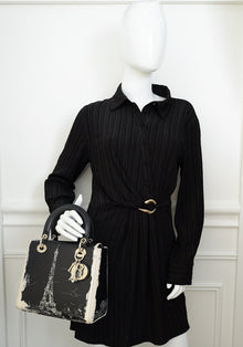 Christian Dior Bicolor Lady Dior Paris Print and Rhinestone Embroidery Medium Bag