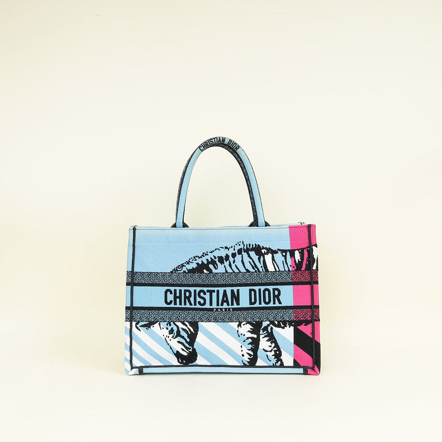 Christian Dior Bicolor Book Tote D-Jungle Pop Embroidery Medium Bag CATHRINE INITIAL