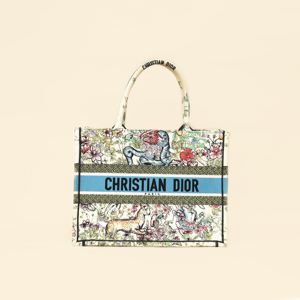 Christian Dior White Multicolor D-Constellation Embroidery Book Medium Tote Bag