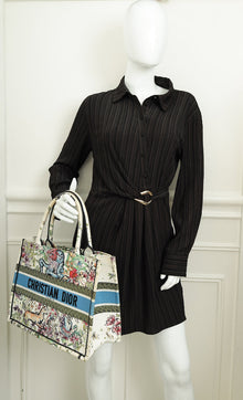 Christian Dior White Multicolor D-Constellation Embroidery Book Medium Tote Bag