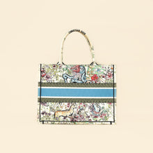 Christian Dior White Multicolor D-Constellation Embroidery Book Medium Tote Bag