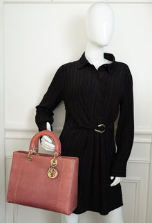 Christian Dior Mauve Pink Snakeskin Lady Dior Large Bag
