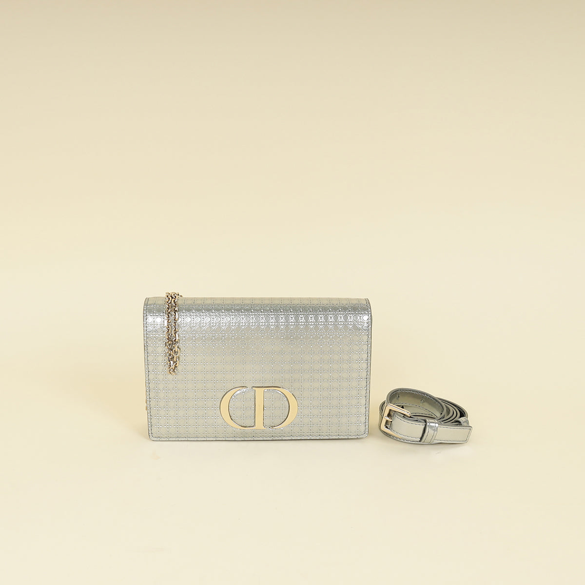 Christian Dior Silver 30 Montaigne Microcannge 2 Way Chain Pouch