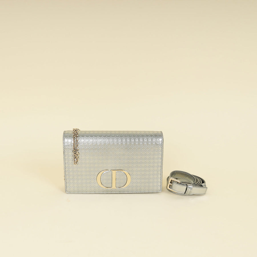Christian Dior Silver 30 Montaigne Microcannge 2 Way Chain Pouch