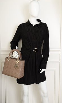 Christian Dior Taupe Gray Cannage Lady Dior Medium Bag