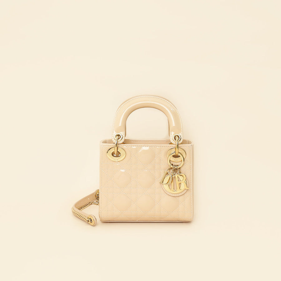 Christian Dior Powder Beige Chain Mini Lady Dior Bag
