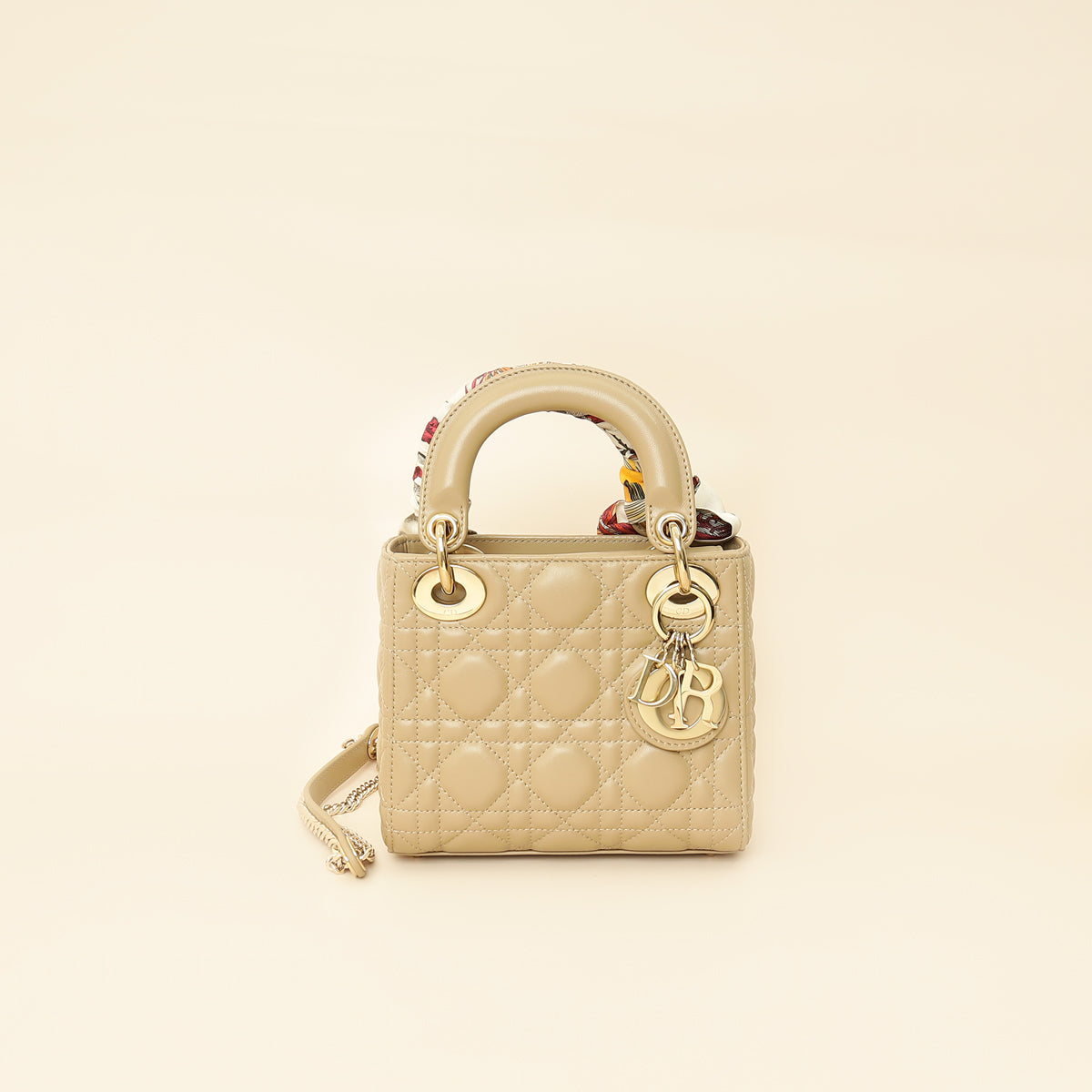 Christian Dior Dark Beige Mini Chain Lady Dior Bag w/ Twilly