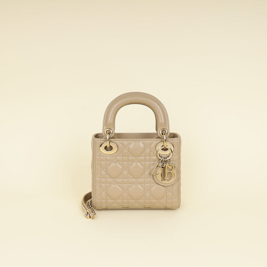 Christian Dior Beige Lady Dior Mini Chain Bag