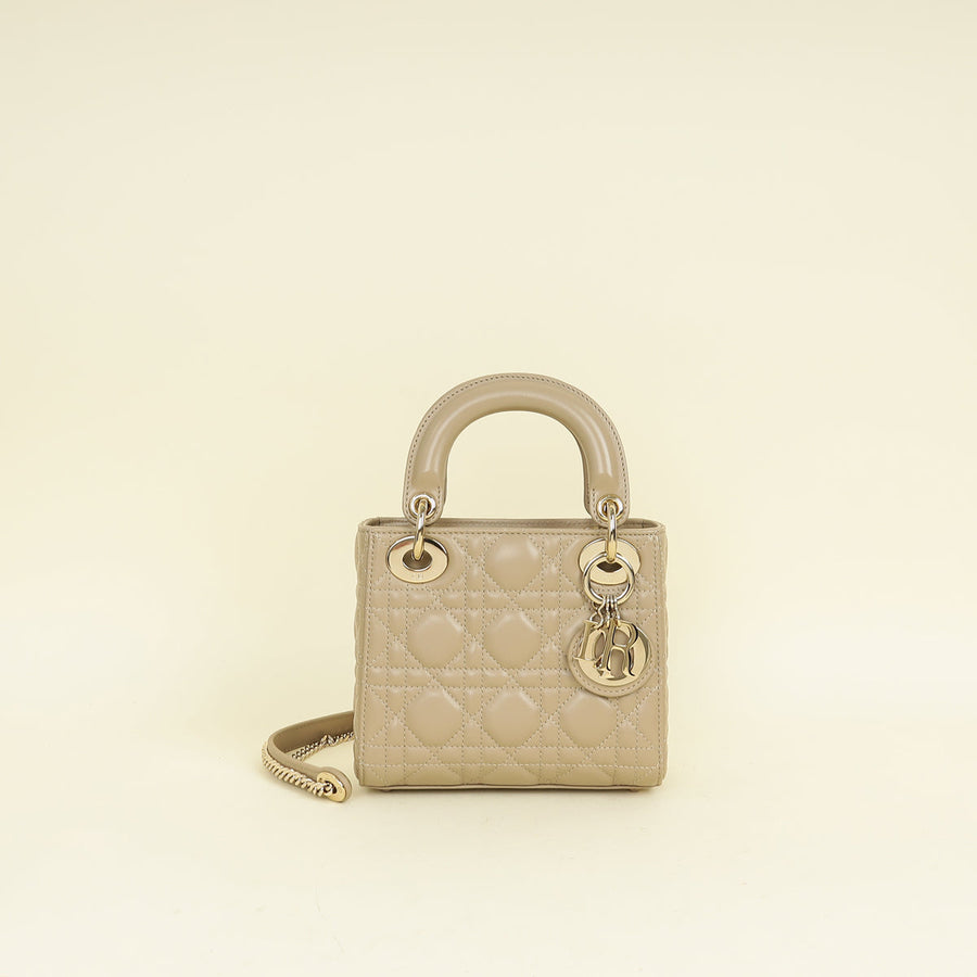 Christian Dior Beige Lady dior Mini Chain Bag