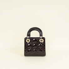 Christian Dior Dark Wine Lady Dior Patent Mini Chain Bag