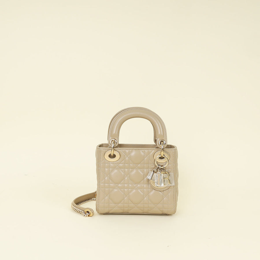 Christian Dior Beige Lady Dior Mini Chain Bag