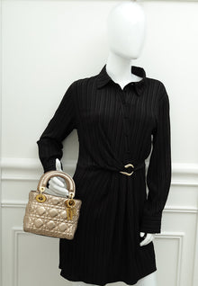 Christian Dior Metallic Rose Gold Python Lady Dior Cannage Supple Mini Bag