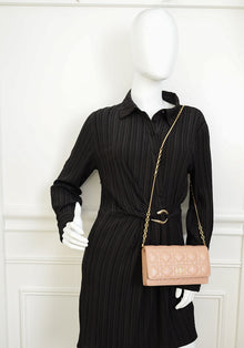Christian Dior Rose De Vents Caro Cannage Pouch With Chain