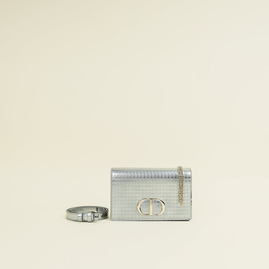 Christian Dior Metallic Silver Micro Cannage 30 Montaigne 2-in-1 Pouch