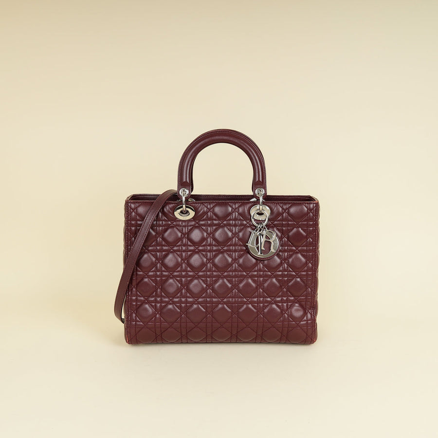 Christian Dior Burgundy Lady Dior Large Bag