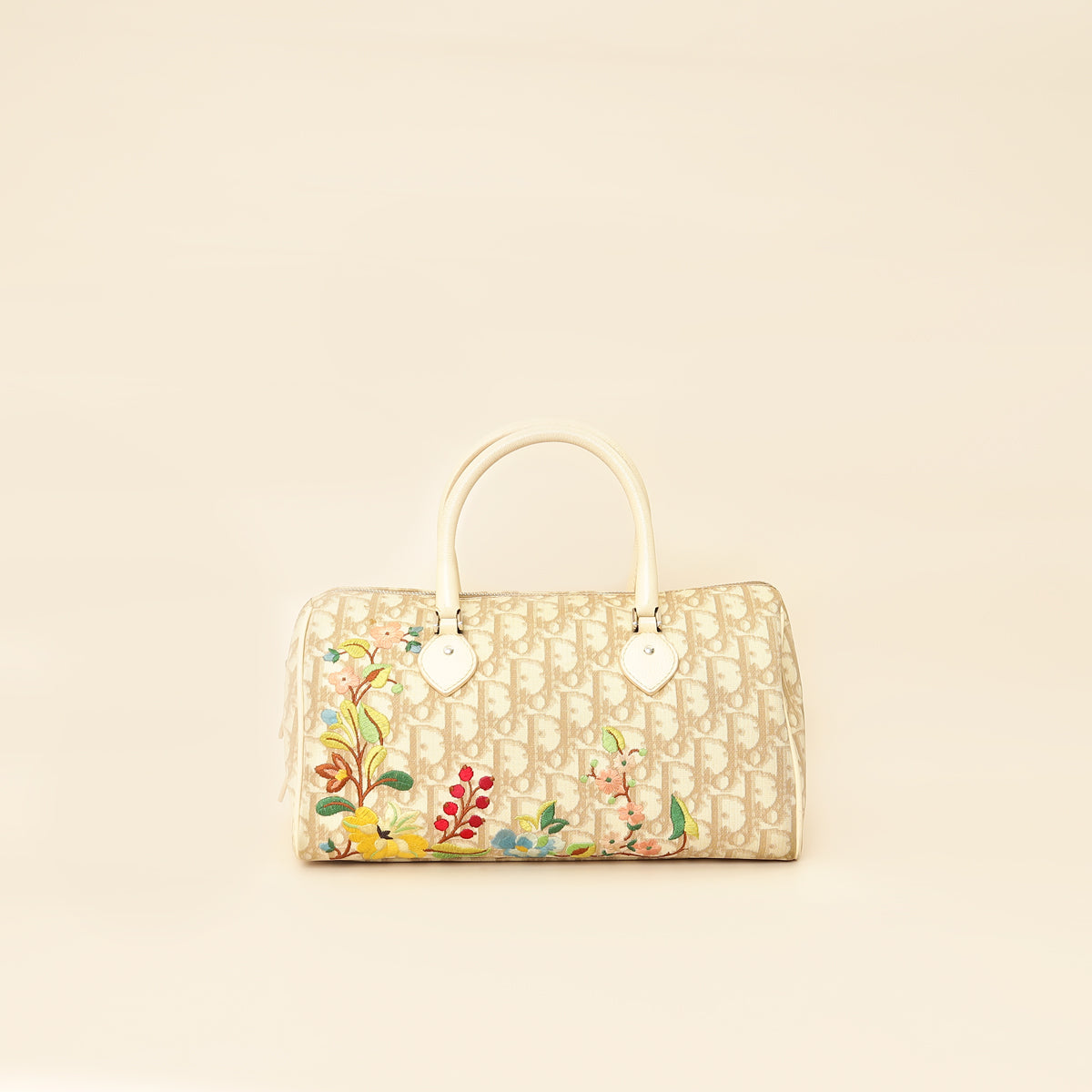 Christian Dior Beige Oblique Floral Boston Bag
