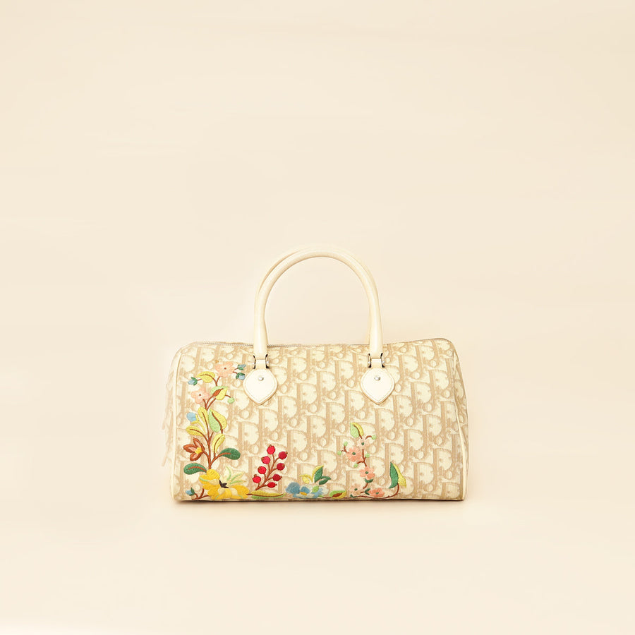 Christian Dior Beige Oblique Floral Boston Bag