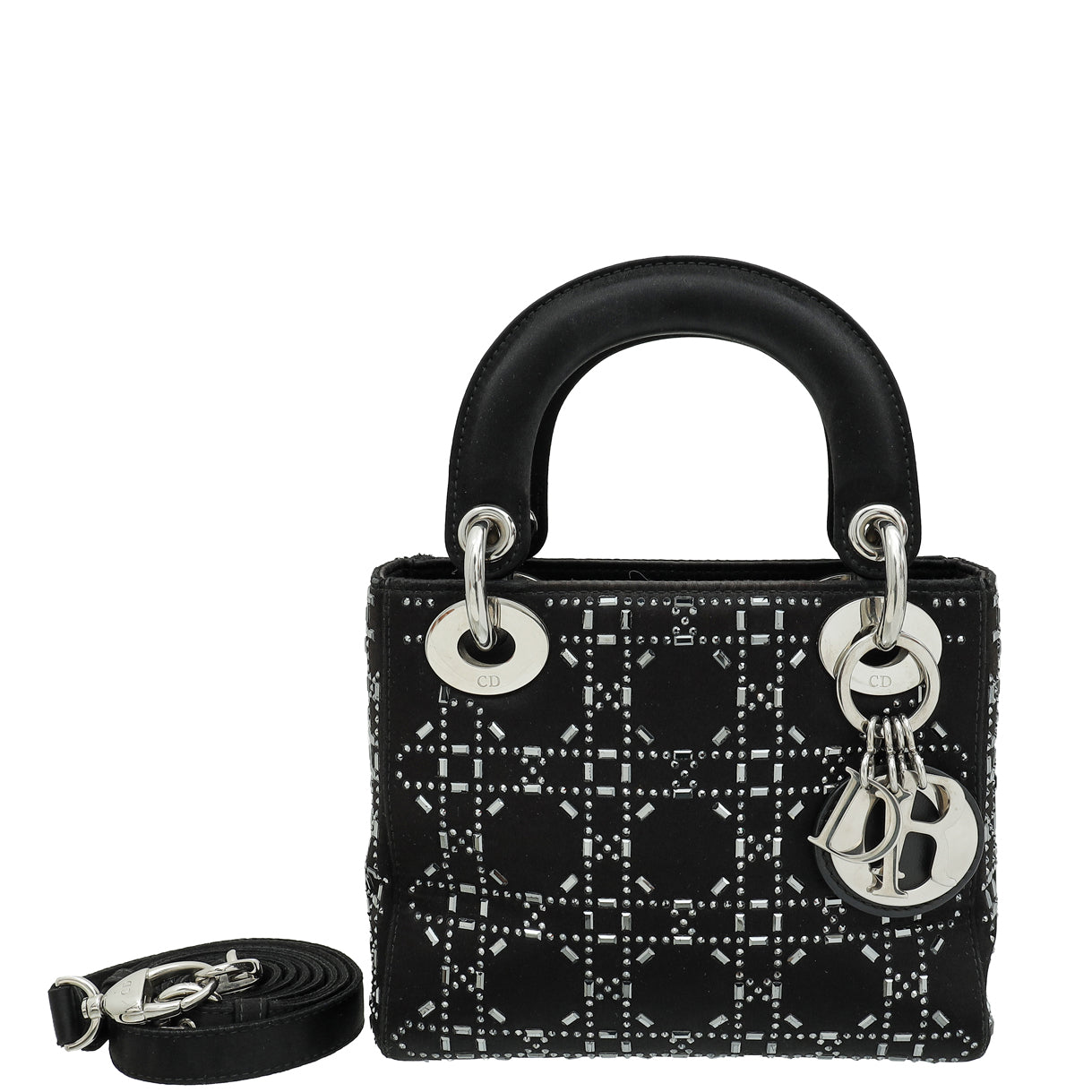 Christian Dior Black Lady Dior Cannage Satin Strass Mini Bag