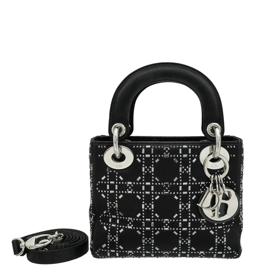 Christian Dior Black Lady Dior Cannage Satin Strass Mini Bag