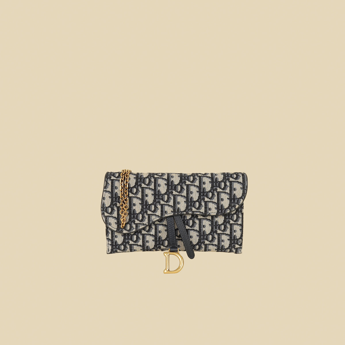 Christian Dior Blue Oblique Saddle Wallet on Chain